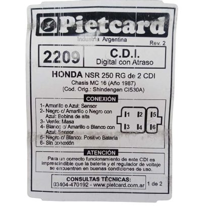 CDI Honda NSR 250 RG pietcard 2209 Liquidacion - Imagen 4