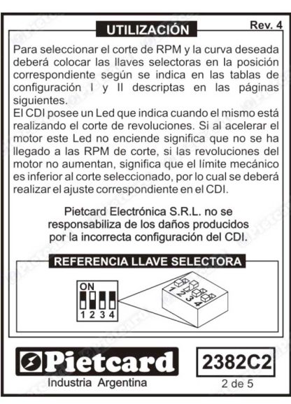CDI competición para motos programable corte RPM Pietcard 2382 C2 12 volts Digital - Imagen 3