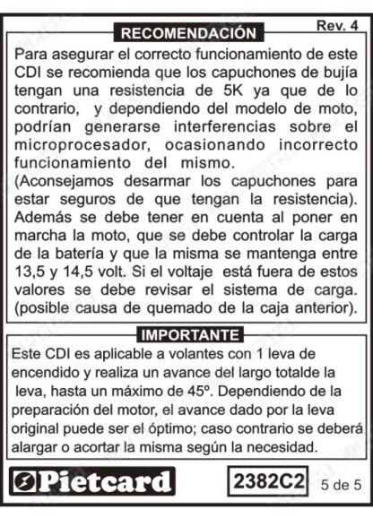 CDI competición para motos programable corte RPM Pietcard 2382 C2 12 volts Digital - Imagen 6