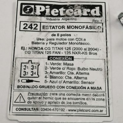 Estator generador moto Honda CG 125 Fan NXR 125 Bross Pietcard 242 - Imagen 5