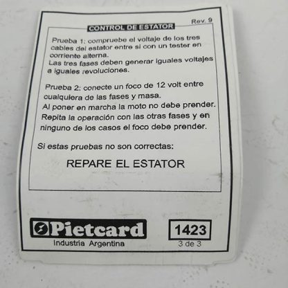 Rectificador moto 200 250 6 hilos trifásico Salida Luz delantera Pietcard 1423 - Imagen 6