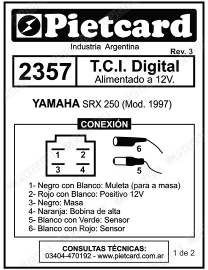 CDI Yamaha SRX 250 Pietcard 2357 digital 12 volts Liquidacion - Imagen 2