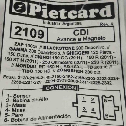 CDI alterna moto CG 125 150 200 pietcard 2109 analogico - Imagen 3
