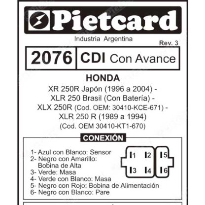 CDI Honda XR 250 R  Pietcard 2076 analógico - Imagen 3