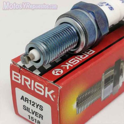 Bujía para Moto BRISK AR12YS electrodo de plata CR8 compatible hilo 10 largo 19 mm llave 16 - Imagen 3