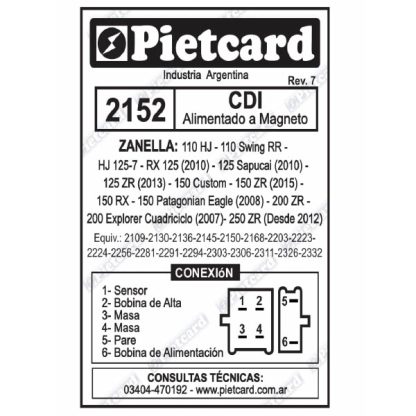 CDI Para Motos Chinas 110 a 250 alimentado AC Alterna Pietcard 2152 analogico - Imagen 3