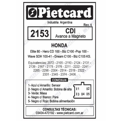CDI para moto 5 hilos corriente alterna Pietcard 2153 analogico - Imagen 2