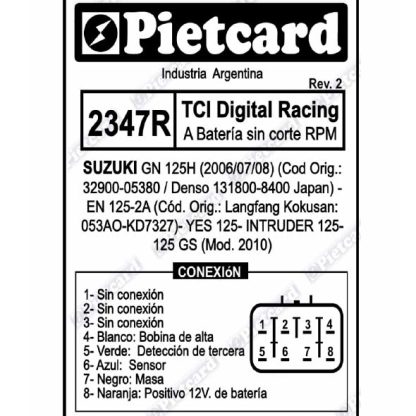 CDI digital de carrera Euromot GXT 200 suzuki GN125 Potenciado Pietcard 2347 R - Imagen 3
