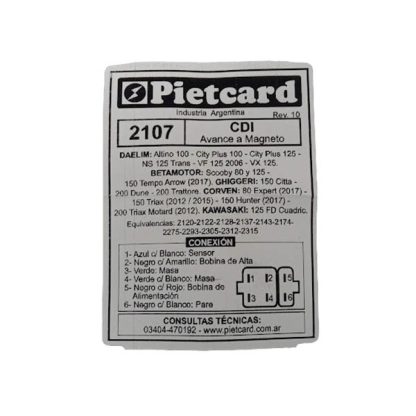 CDI para Motos 125 150 200 250 Chinas alimentado AC Pietcard 2107 Analógico - Imagen 2