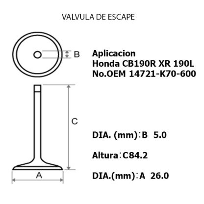 Kit de Valvulas para moto Honda CB 190 R / XR 190 L - Imagen 2