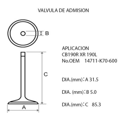Kit de Valvulas para moto Honda CB 190 R / XR 190 L - Imagen 3