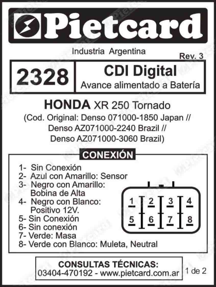 CDI digital Honda XR 250 Tornado Pietcard 2328 - Imagen 4