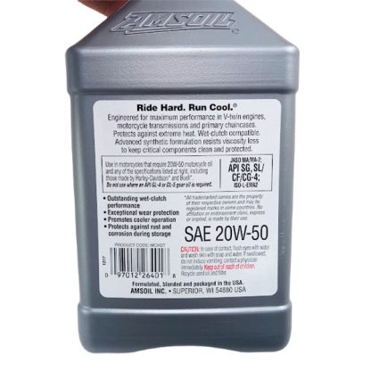 Aceite Amsoil para moto motor en V Sintético V-Twin 20W50 - Imagen 3