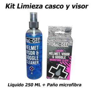 Kit Para limpiar cascos y viseras de Motos Spray 250 ml y paño de microfibra Muc-off en Chile