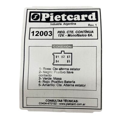 Rectificador de moto 150 5 hilos macho Pietcard 12003 monofasico 6 ampers - Imagen 3