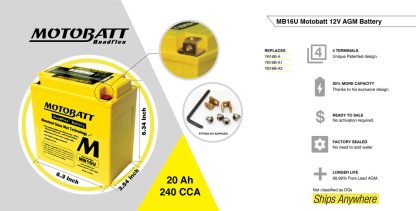 Bateria MB16U Motobatt seca AGM quadflex 20 ampers 240 cca - Imagen 2