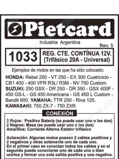 Rectificador trifasico Para moto Honda AfricaTwin 7 hilos 12 vols 30 ampers pietcard 1033-30 adaptable universal - Imagen 4