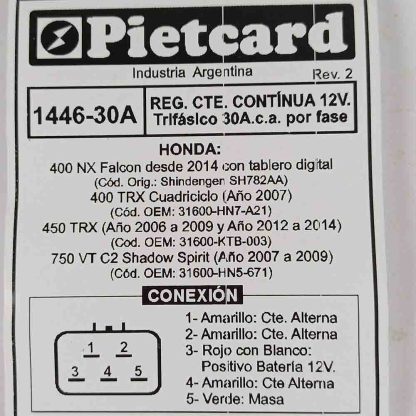 Rectificador Honda XRE 300 / 400 NX desde 2014 tablero digital Pietcard 1446-30 A y otras - Imagen 3