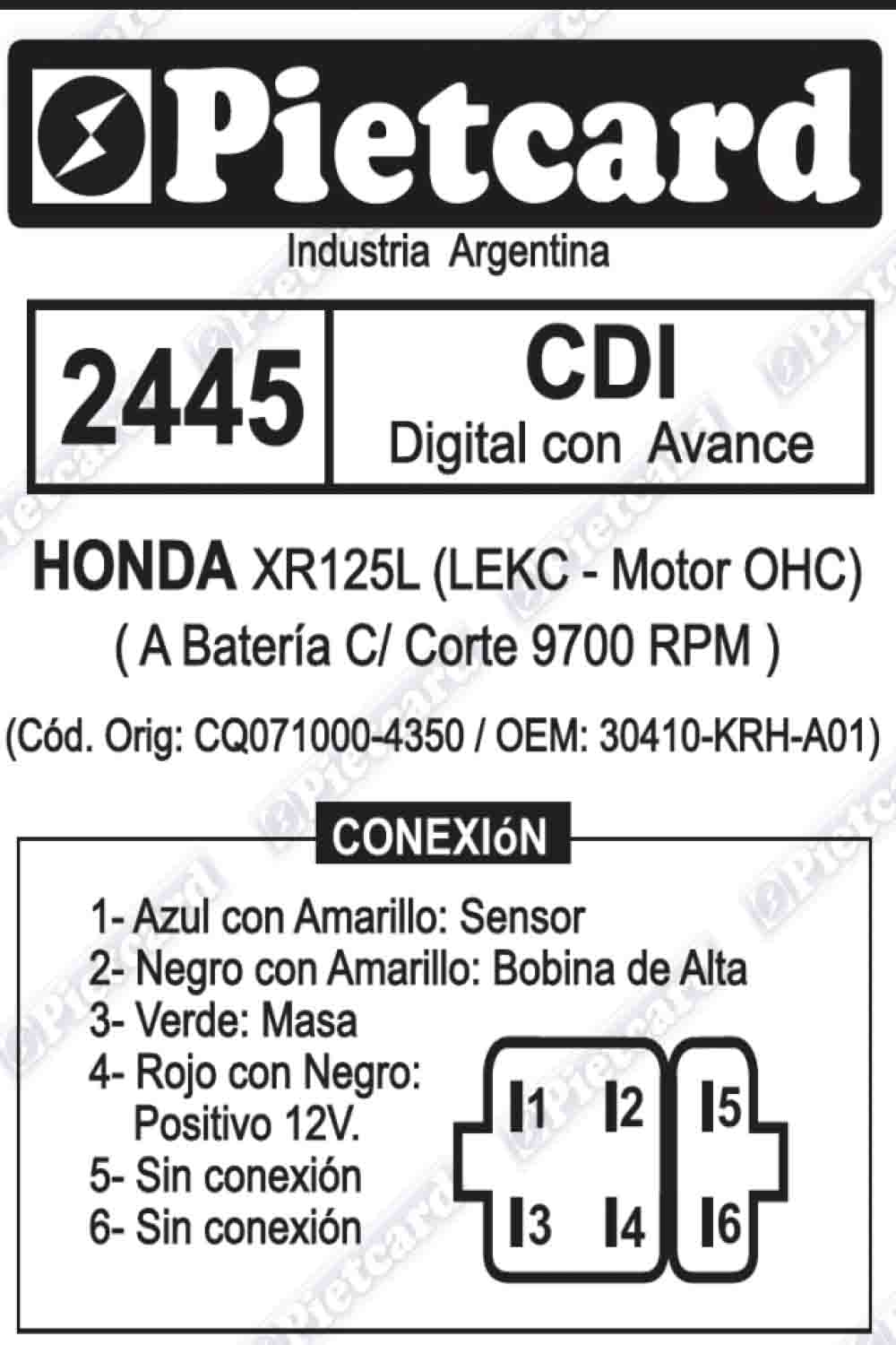 Cdi honda xr 125 150 L Pietcard 2445 CDI digital 12 volts - Imagen 4