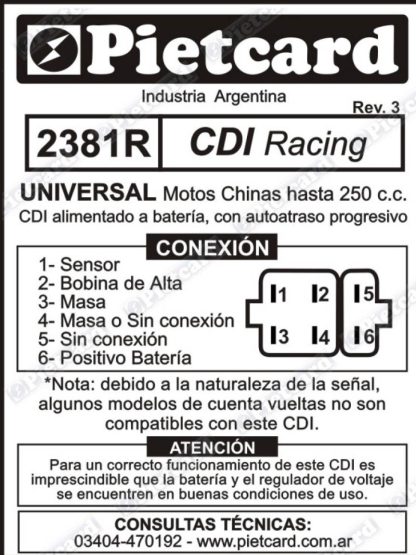CDI competición Motos 12 volts Analogico Sirve para Tekken 250 Takasaki 250 keeway sl 200 202 Pietcard 2381 R - Imagen 4