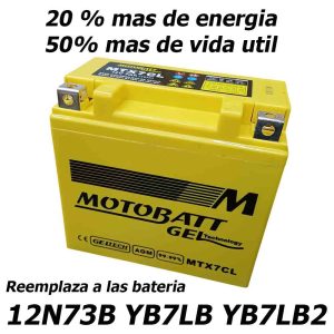 Bateria para moto motobatt MTX7CL reemplaza 12N73B YB7LB YB7LB2