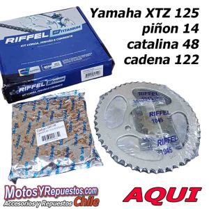 Kit de transmision Yamaha XTZ 125 piñon 14 catalina 48 cadena 122 Riffel 71817