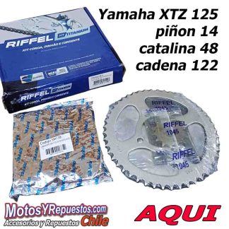 Kit de transmision Yamaha XTZ 125 piñon 14 catalina 48 cadena 122 Riffel 71817