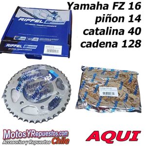 Kit Transmision Yamaha FZ 16 piñon 14 catalina 40 cadena 128 Riffel 91196